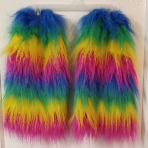 Fuzzy Boot Covers - Rainbow - Fluffy Rave Boots